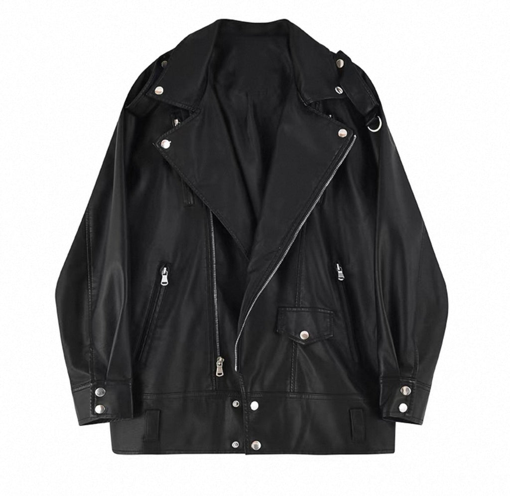 Women's Oversized Leather Jacket Black