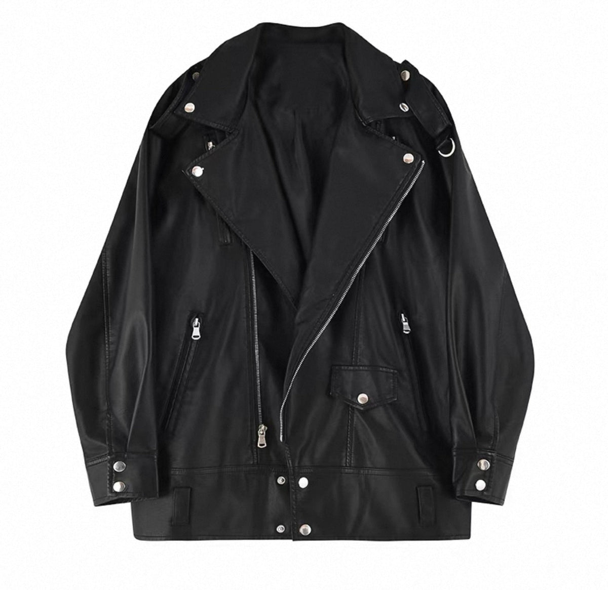 Women's Oversized Leather Jacket Black