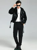 Men's Shiny Leather Jacket Black